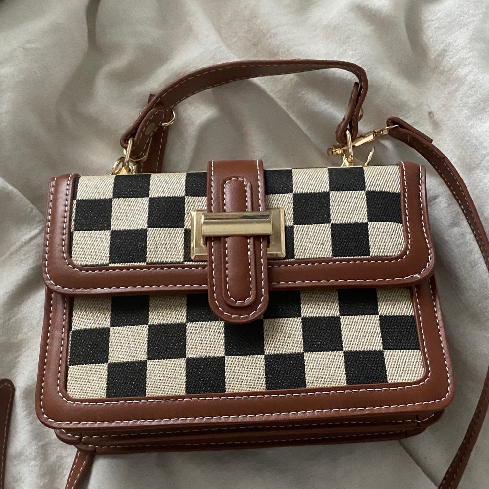 Checkered Brown and Black Women's Bag